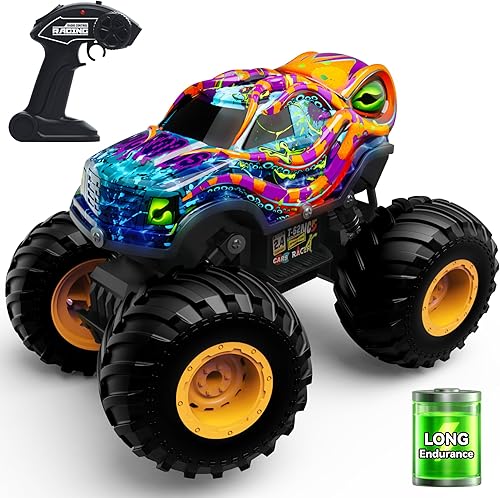 Kraken Monster Truck - Auto a control remoto para niños de 4 a 8 años, escala 116 con luces LED, batería recargable de 1000 mAh, regalo de