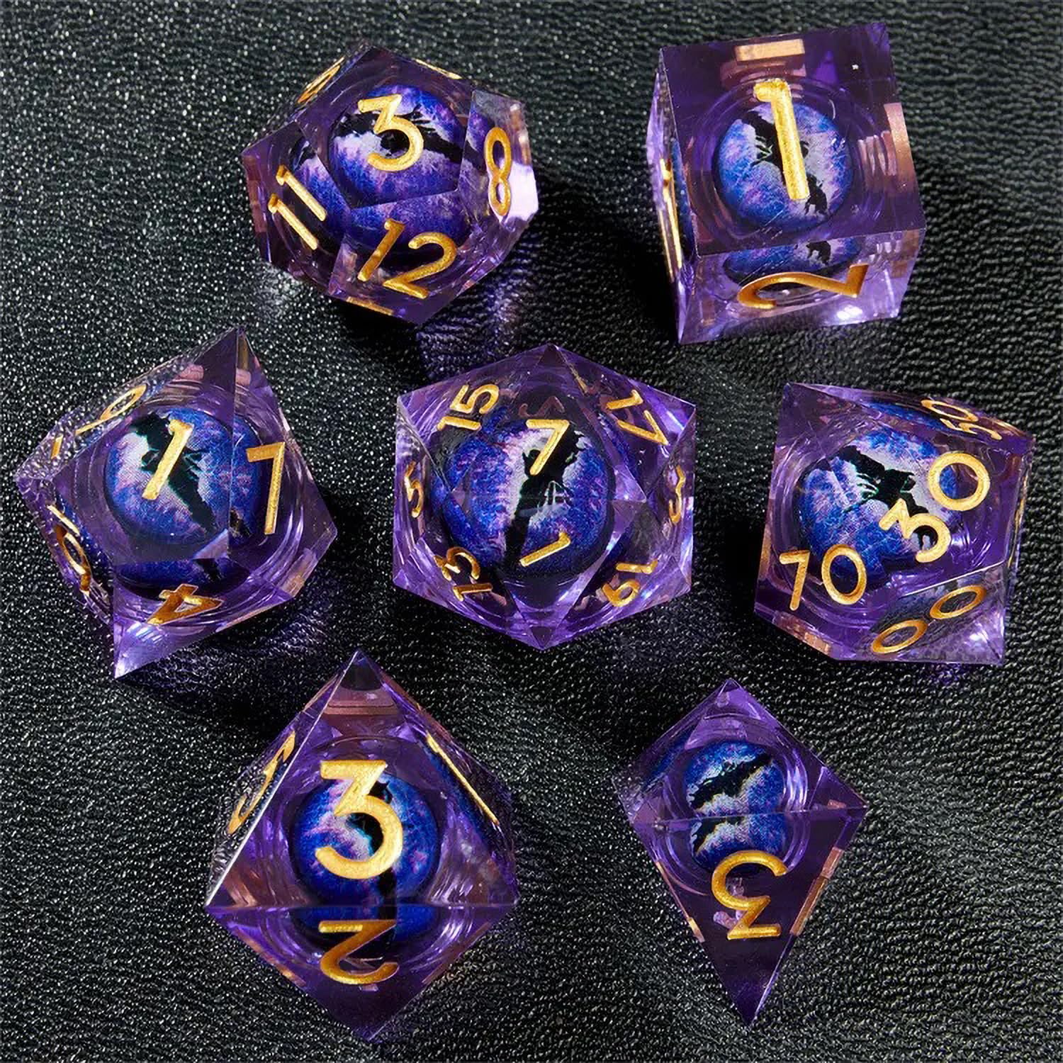 DND - Set di 7 dadi Liquid Core Sharp Edge Dragon Eye con guscio stampato 3D, per dungeons and Dragon Table Game