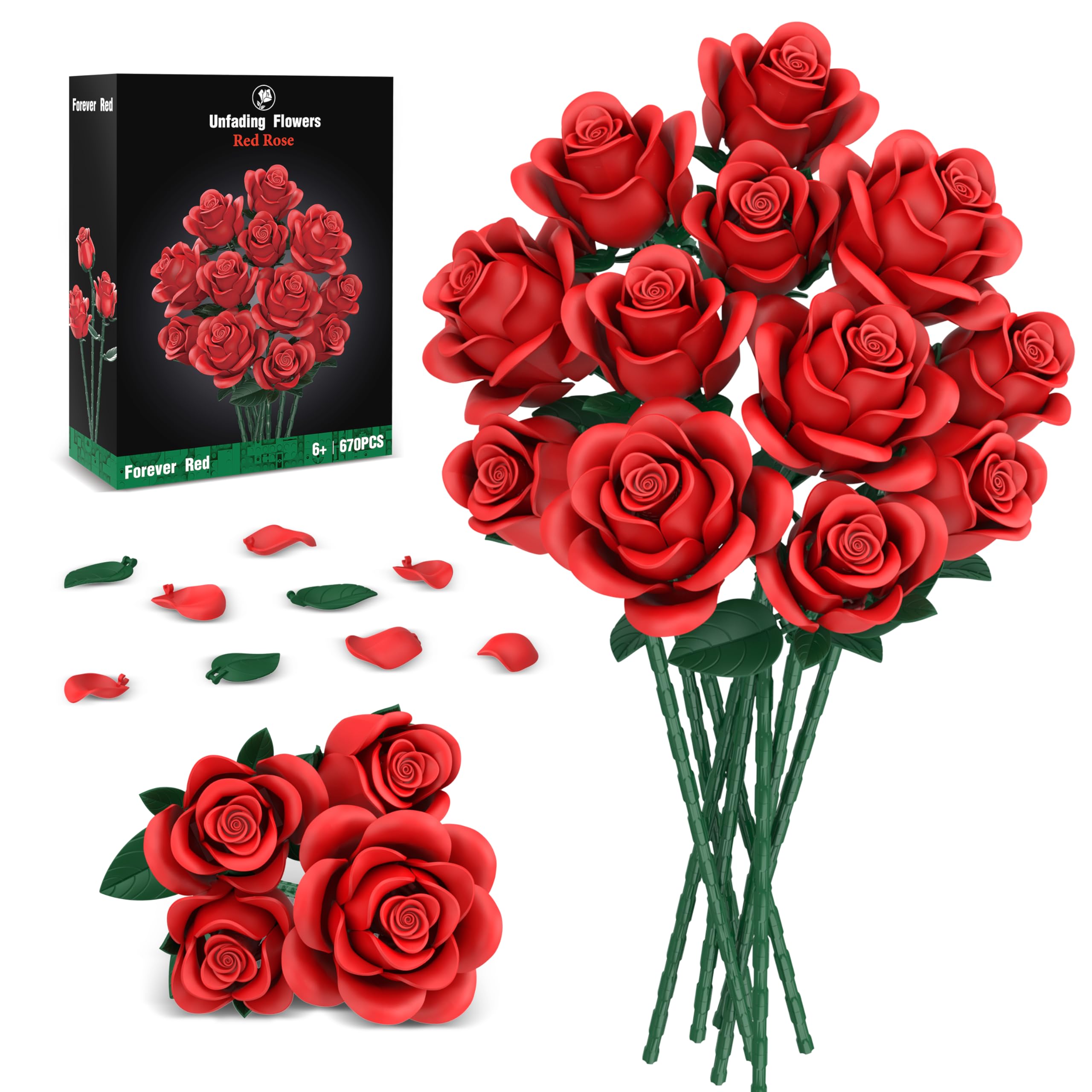 Amazon.com: Red Roses Flower Bouquet Building Sets, 670Pcs