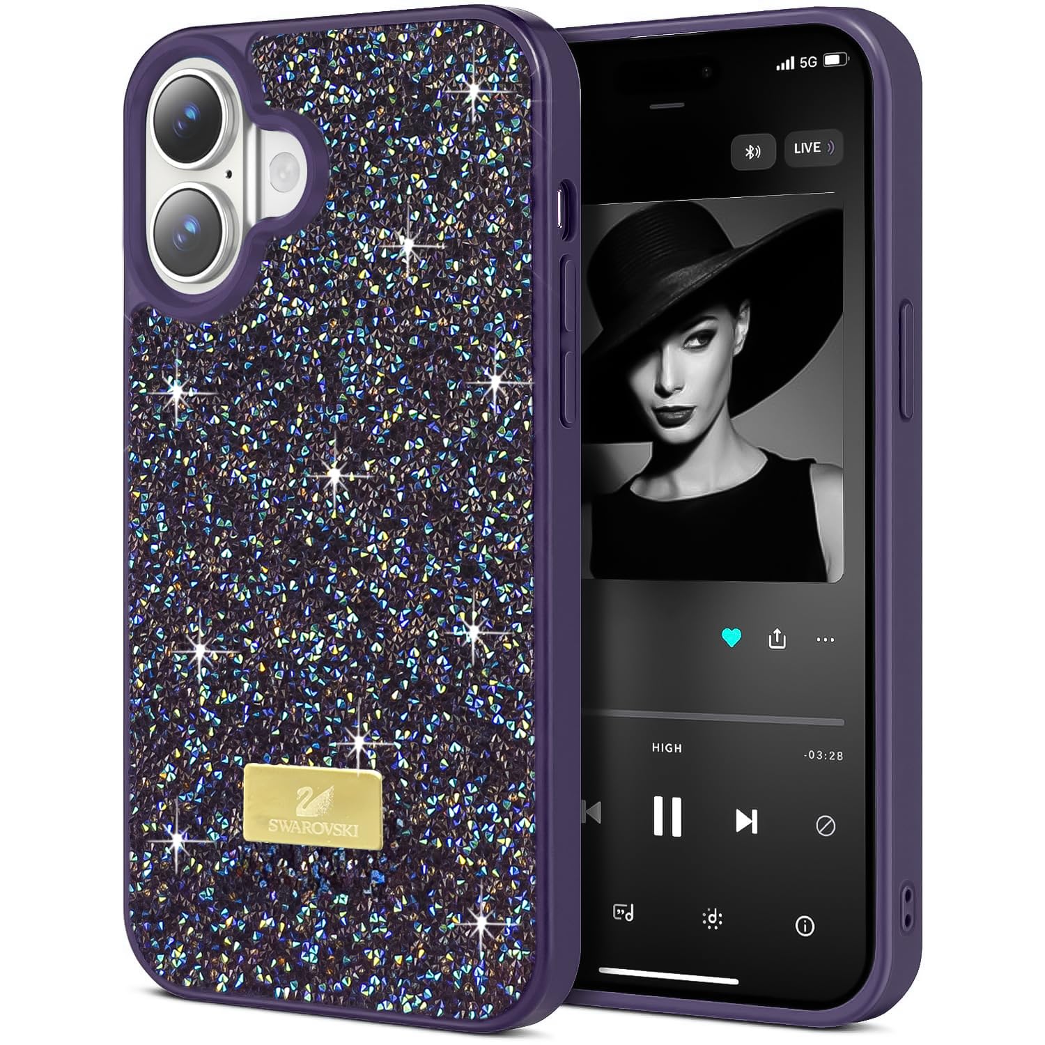 Dl3 Mobilak Case For iPhone 16 6.1-Inch Case Glitter, Sparkle Diamond Crystal Bling Case with Bling, Ultra Thin Lightweight Full Body Shockproof Anti-Scratch Protective Cover