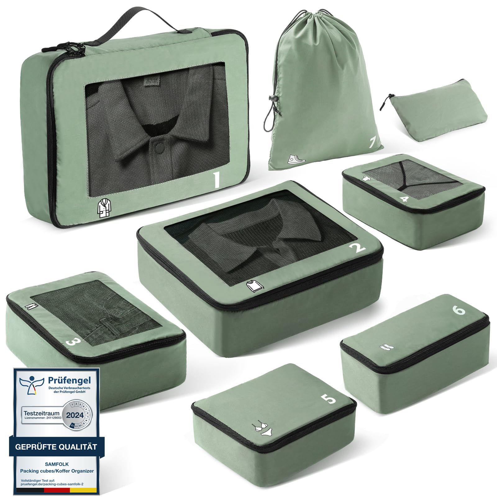 Organizer Valigia 8 Pezzi Packing Cubes, organizer da Viaggio Organizer Valigia Salvaspazio Accessori da Viaggio per Zaino Suitcase Verde Verde 8 Pezzi