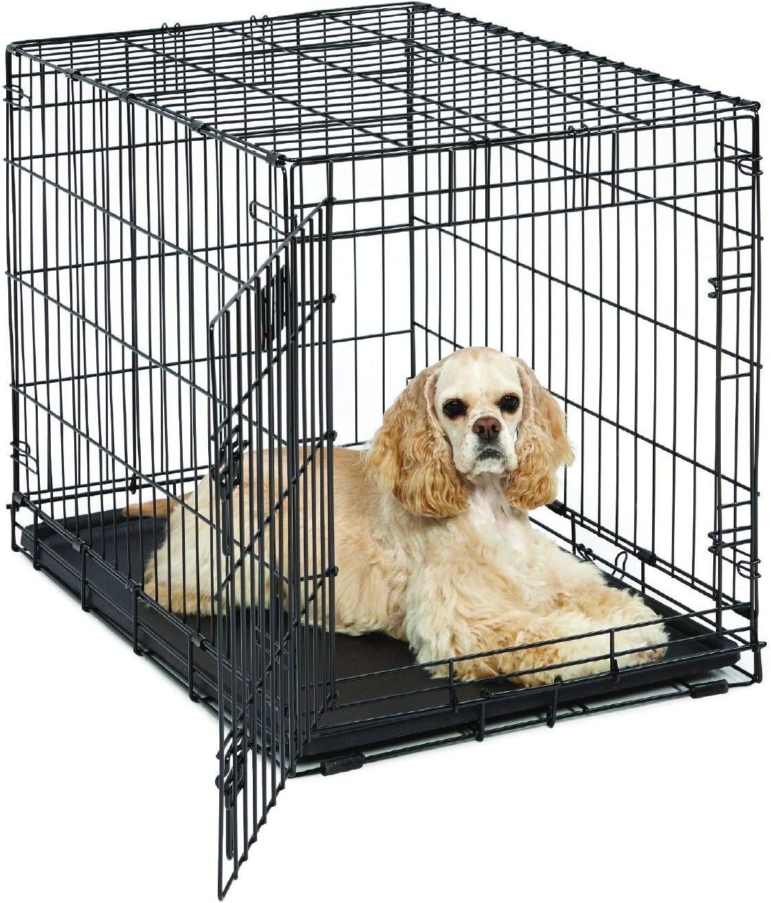 30-Inch LifeStages Crate for Medium Breeds, 21-40 lbs, Single Door Folding Dog Crate with Divider Panel, Leak-Proof Tray & Secure Latch, Heavy-Duty & Easy to Assemble