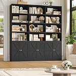 FACBOTALL 75" Triple large bibliothèque, bibliothèque et bibliothèque avec 6 Ferme Portes, 71" Large 6 Tablette de livre Tier avec 18 Étagères de rangement, grandes étagères en bois, grande bibliothèque pour le bureau à domicile, noir