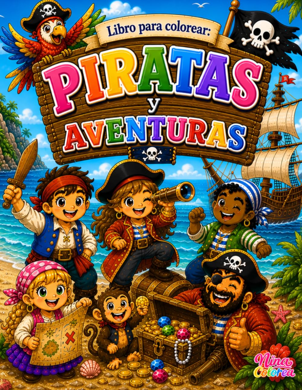 Libro para Colorear: Piratas y Aventuras (Pinta y colorea con Nina)