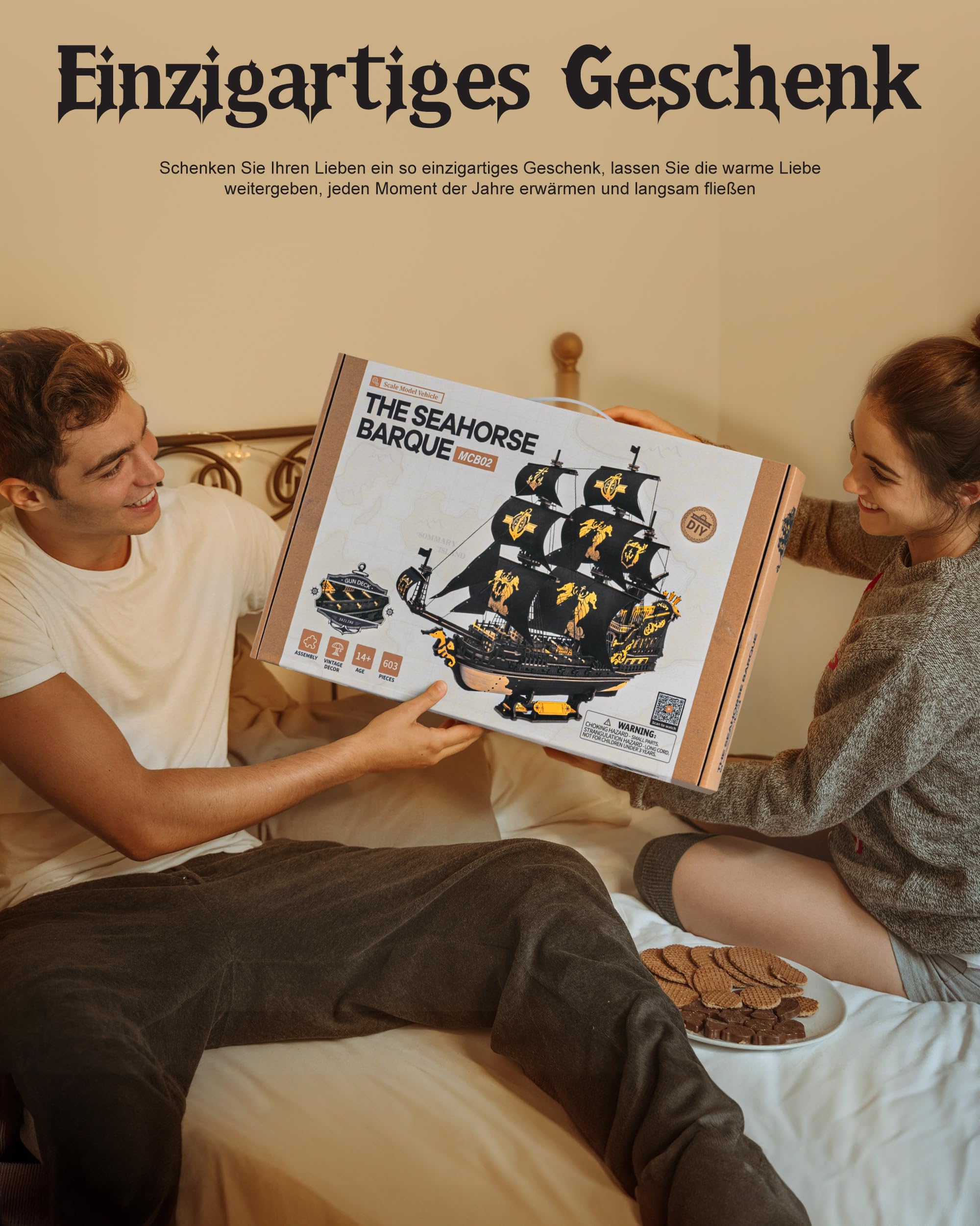 ROBOTIME 3D Holzpuzzle Segelschiff Bausatz – Seahorse Barque Modellschiff zum Selberbauen, 603 Teile DIY Holzbausatz für Erwachsene & Jugendliche, Vintage Deko & Geschenk, MCB02