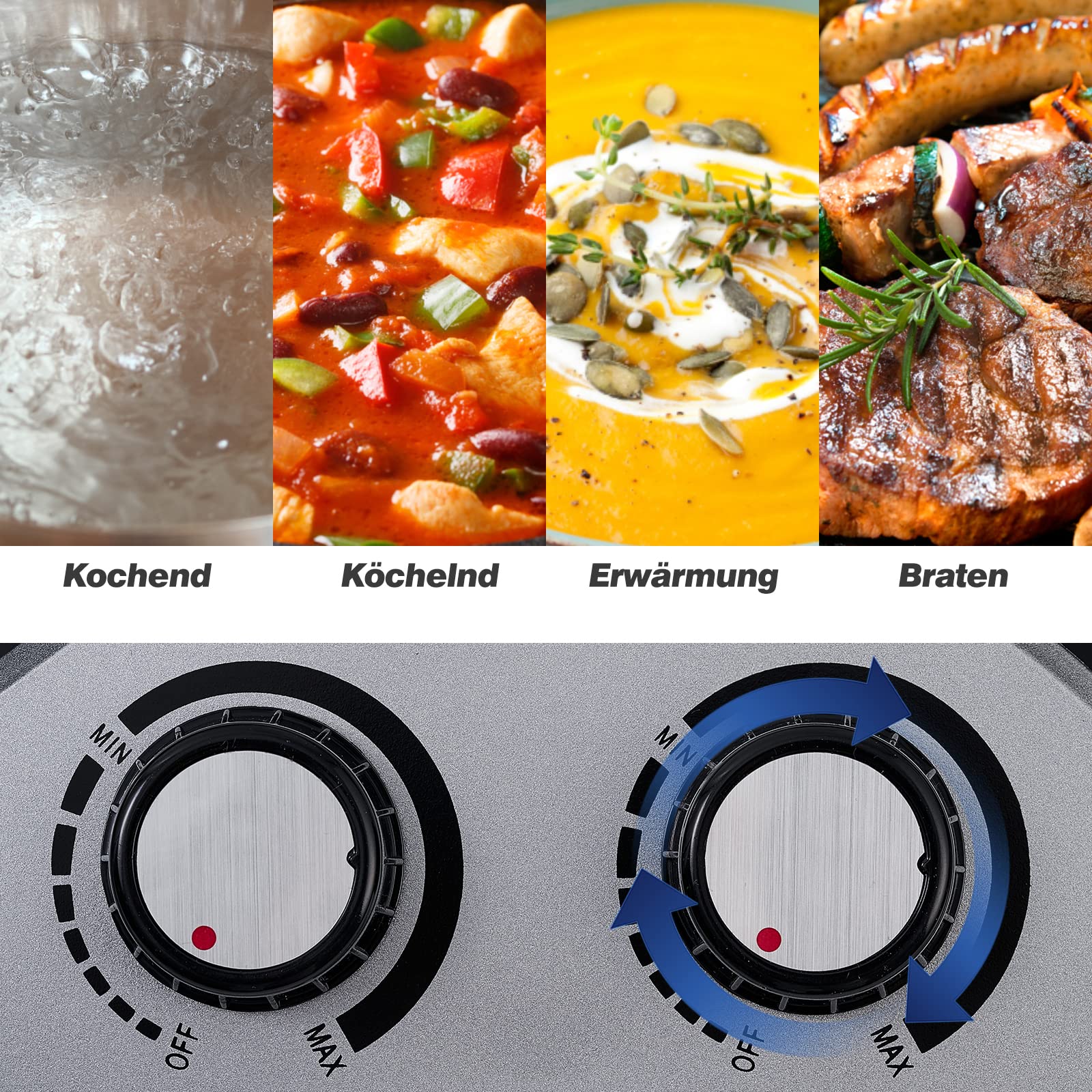 Plaque de cuisson électrique double CUSIMAX 2100W avec chaleur infrarouge, idéale pour la cuisine, le jardin et le camping, plaque de cuisson en acier inoxydable avec thermostat réglable