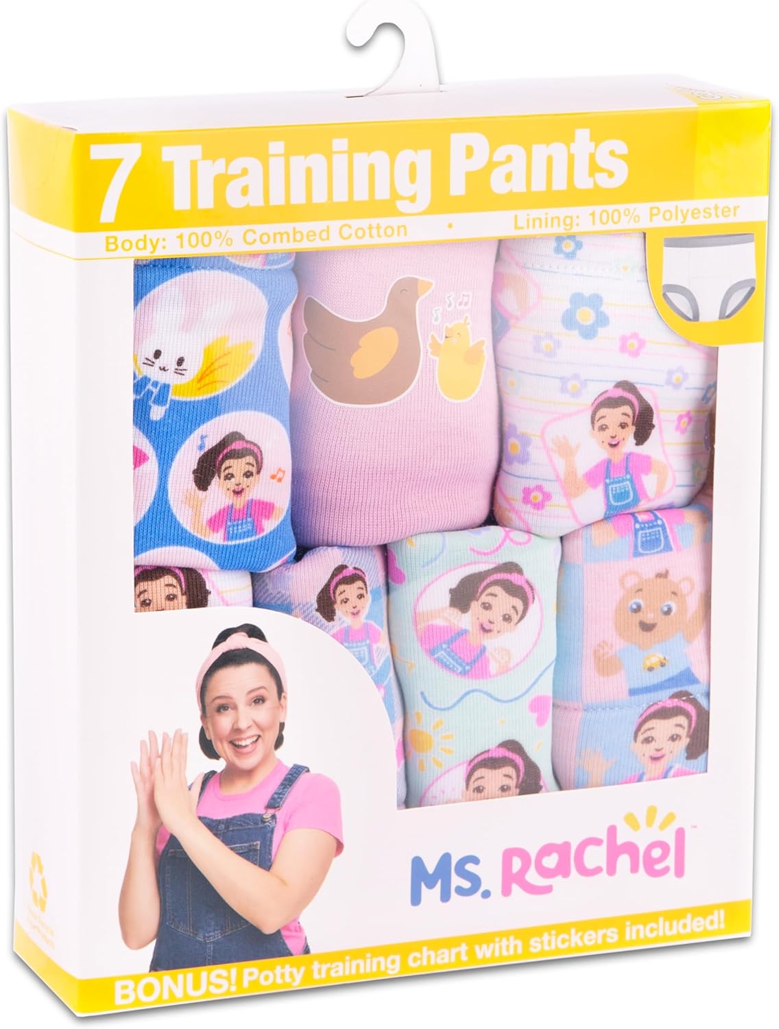 Ms. Rachel Baby Exclusive 7-pack Potty Training Pants With Stickers and Success Tracking Chart 2t-4t