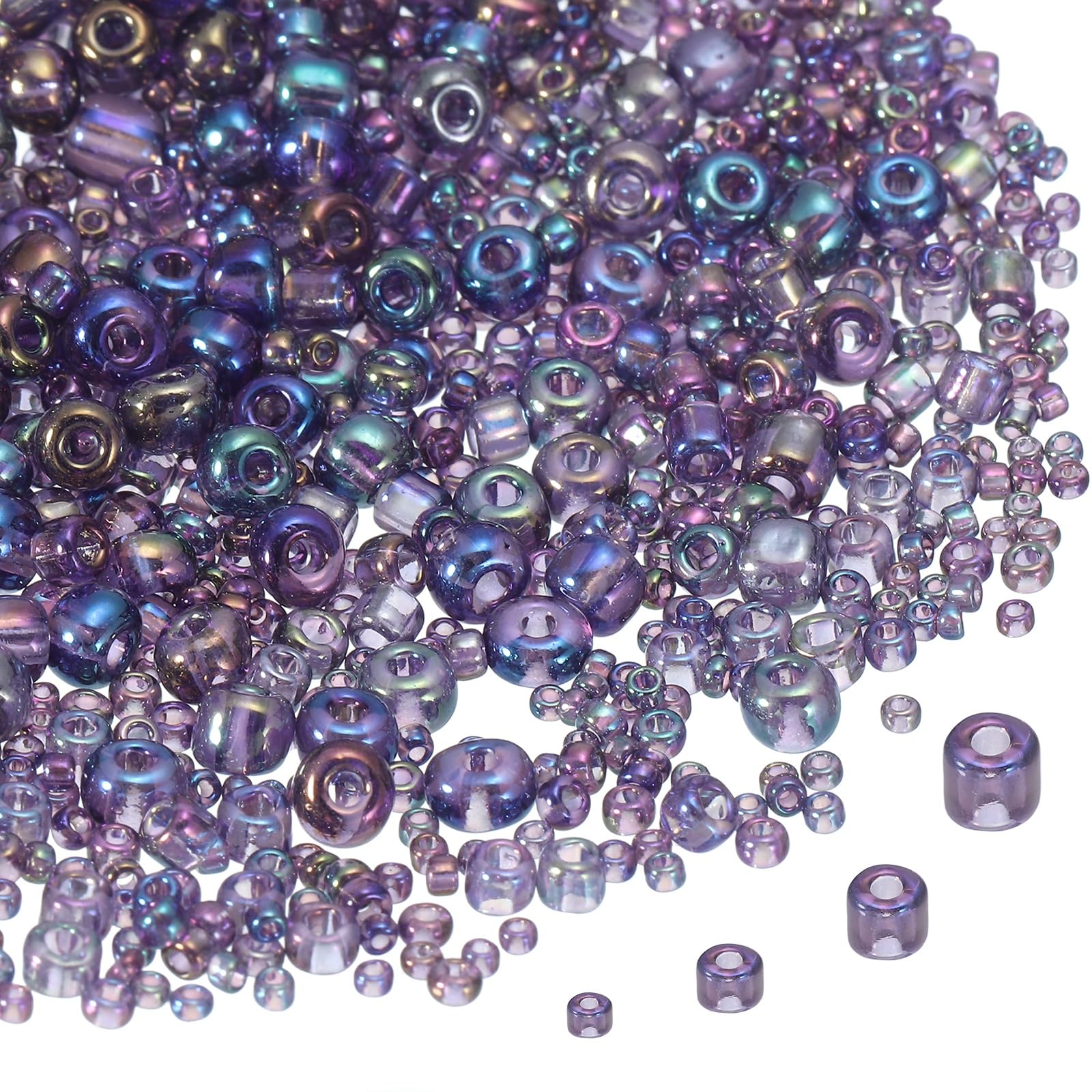 sourcing map 5888pcs Iridescent Glass Seed Beads 1.5/2/3/4mm Acrylic Round Bugle Beads for DIY Jewelry Craft Plants Making Fabric Felt Ornaments, Metallic Purple
