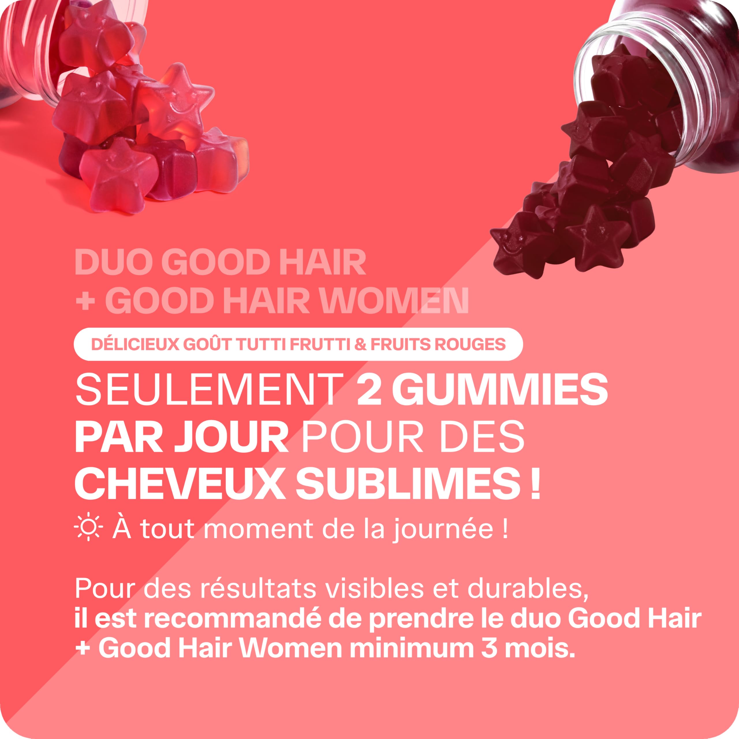 Lashilé Beauty - Gummies cheveux - Anti-chute croissance et fortification cheveux - Pack exclusive Good Hair et Good Hair women - Complément alimentaire - Biotine Fer Zinc - Cure 1 Mois - 120 Gummies