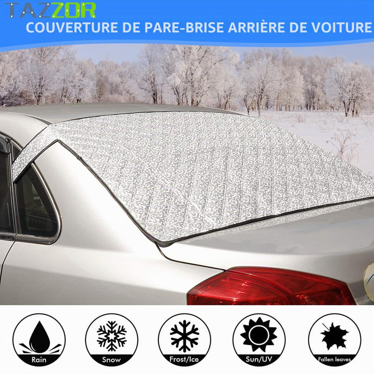Couverture Pare-Brise Voiture Magnétique Repliable - Protection Hiver Anti-Givre et Pluie - Bâche Arrière 140x80cm