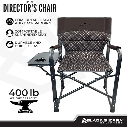 Miniatura 24 de XL Directors Silla con mesa auxiliar plegable, silla de campamento resistente soporta 400 libras, asiento plegable para exteriores de gran