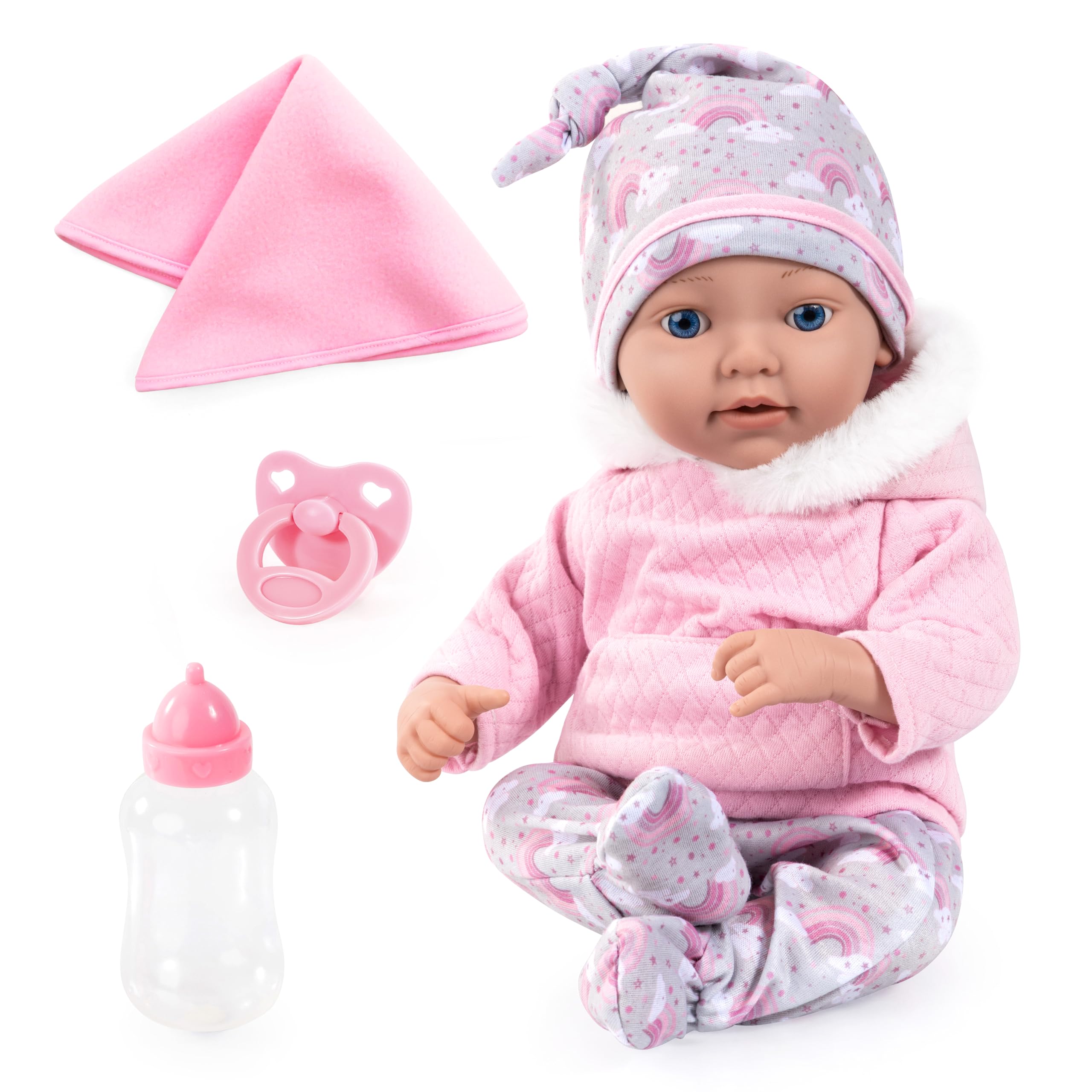Bayer Design 93827AC Reborn baby doll, realistic, lifelike, new born, with dummy, bottle, blanket