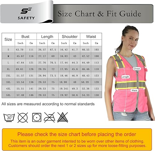 Miniatura 6 de Hi Vis - Chaleco de seguridad para mujer, chaleco de construcción con cordón en la cintura con bolsillos y cremallera, chaleco de seguridad para