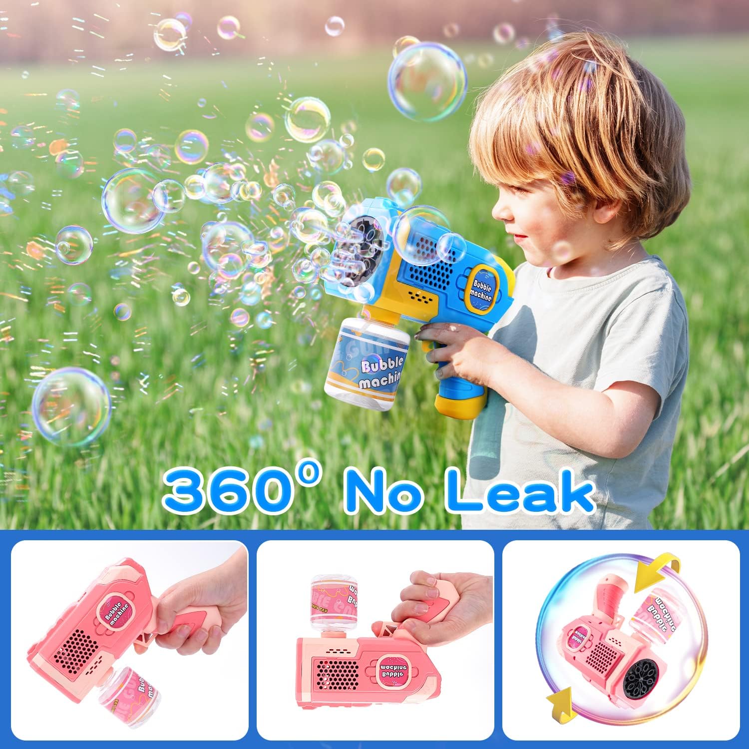 EagleStone 4er Pack Seifenblasenpistole mit bunten LED Lichtern, automatische Seifenblasenmaschine für Kinder und Kleinkinder, Outdoor Spielzeug Geschenk für Hochzeit Geburtstag Ostern
