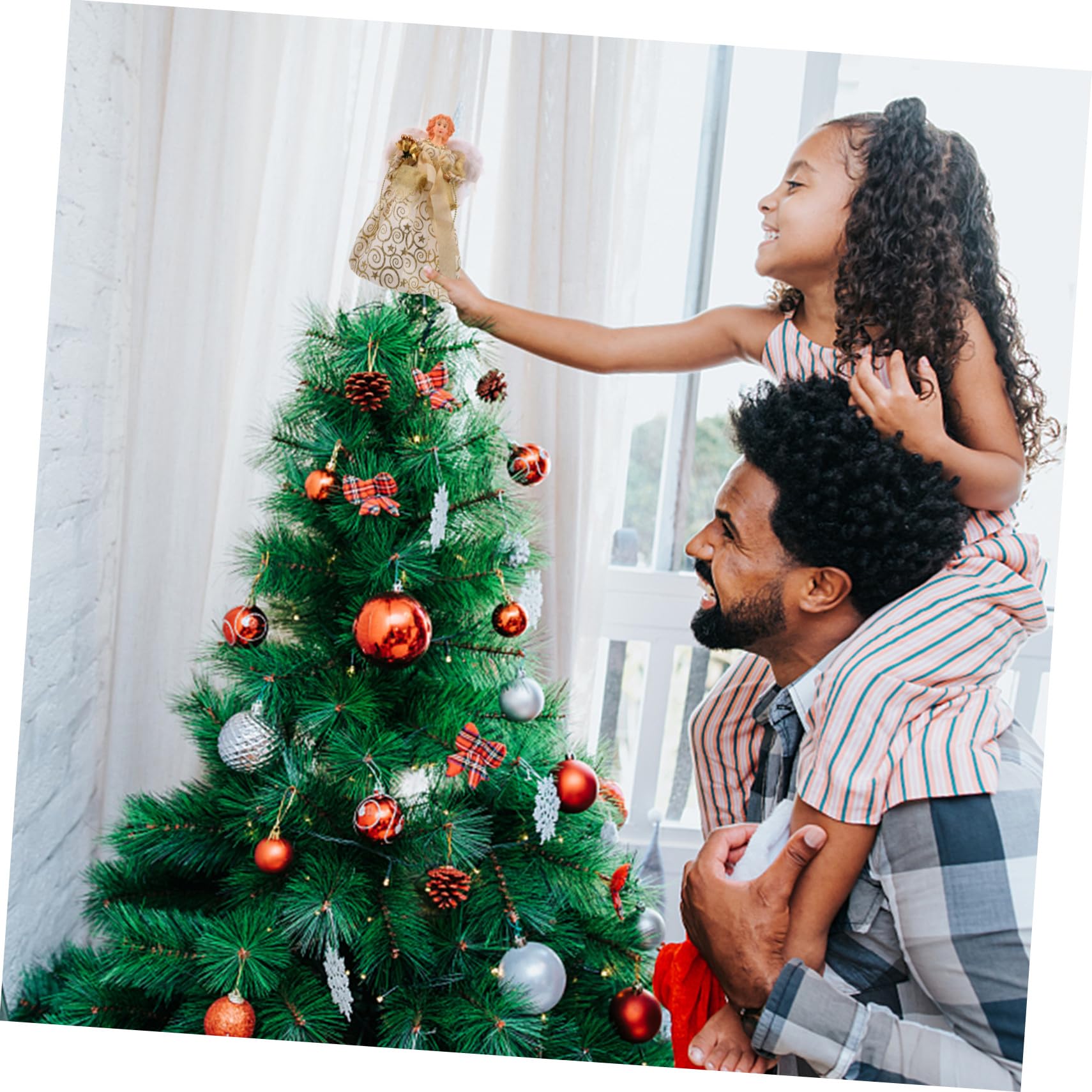 Pequeña Estatuilla Ángel para Árbol Navidad Decoración Topper con Alas De Tela para Fiesta Navideña y Adornos Hogar