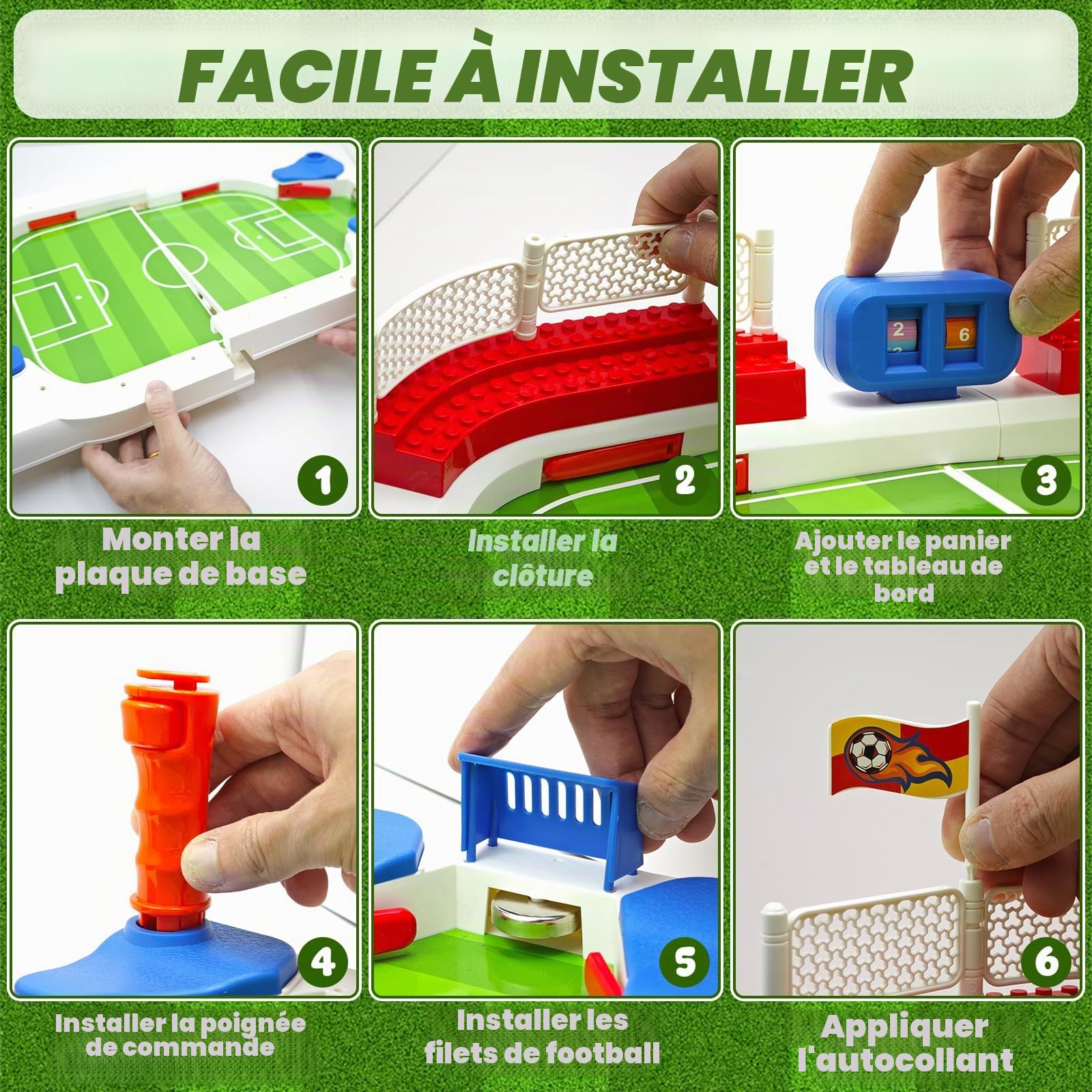 Mini baby-foot de table pour enfants, avec 6 ballons de football et sac de rangement, autocollants compteurs de points à main, jeu de football interactif pour garçons de 5 à 12 ans
