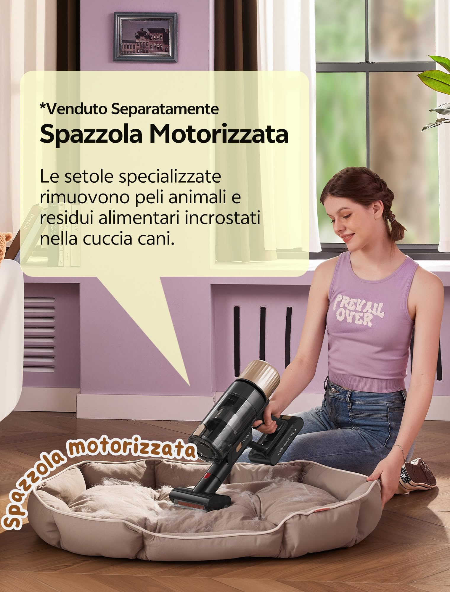 Ultenic Aspirapolvere per scopa senza fili, 50 kpa/65 min, potente aspirapolvere senza fili, asta telescopico regolabile, design autoportante, tecnologia GreenEye, per tappeti, pavimenti duri, peli di