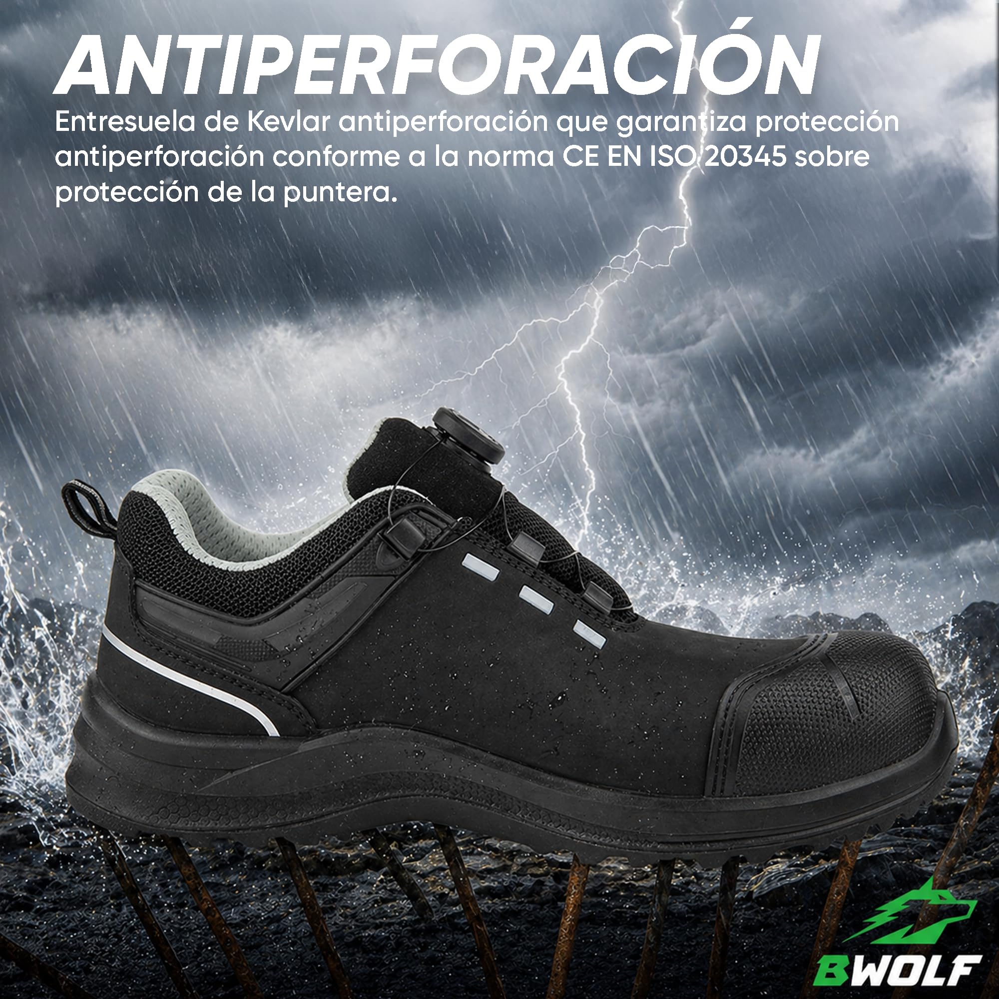 BWOLF Defender Fit S3S - Zapatos de seguridad para hombre y mujer, ligeros, impermeables, sin metal, tapa de composite