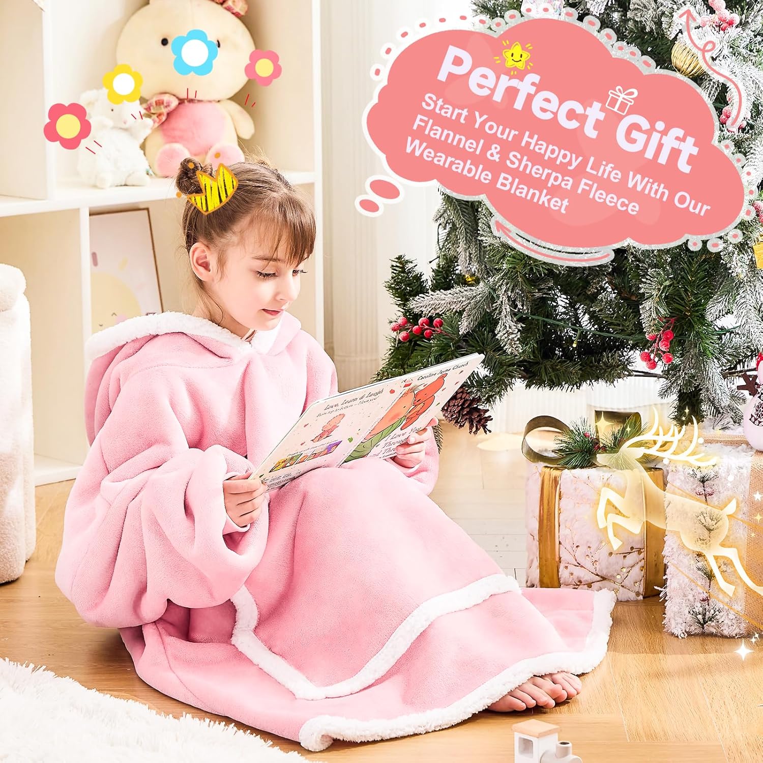 IFNOW Wearable Blanket Hoodie For Kids, Blanket Hoodie For Kids With Hood And Pockets, Girls Oversized Blankets Gift for Boys - Image 6