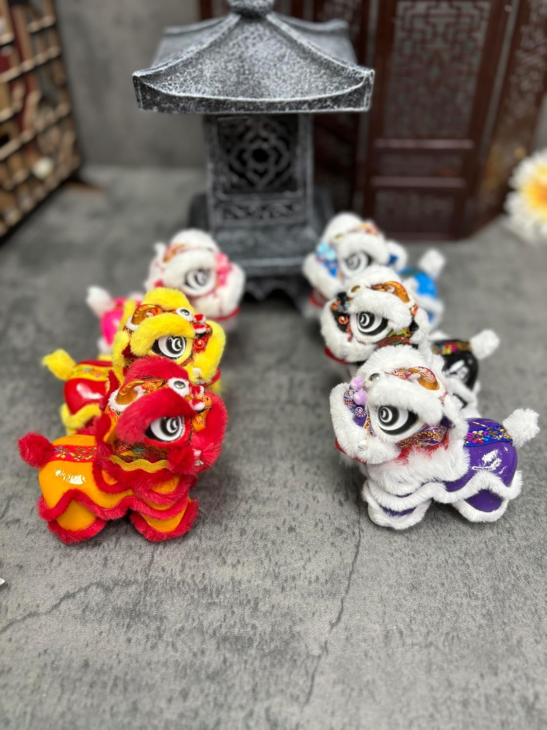 Handcrafted Traditional Chinese Lion Dance Decoration with a More Adorable Design, Designed to Stand Upright, Suitable for Both car and Indoor Decoration. (Black)