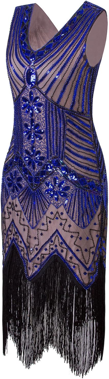 Vijiv Women 1920s Gastby Sequin Art Nouveau Embellished Fringed Flapper Dress - Image 3