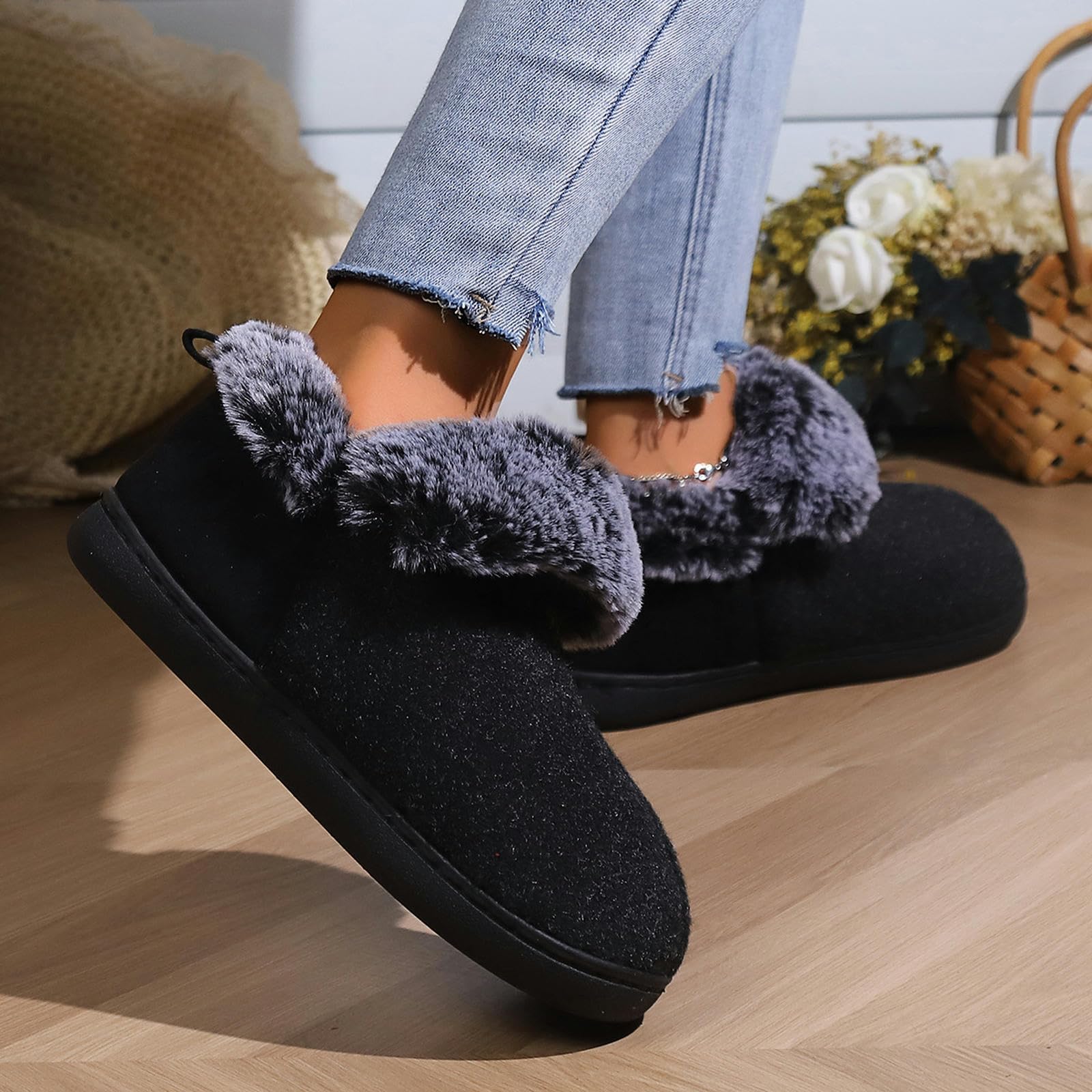 Pantofole Pantofors Morbido Peluche Peluche Accogliente Scarpe da Punta Aperta di Piedi da Casa Interno Slip Comodo Comodo Traspirato-claret-38-39