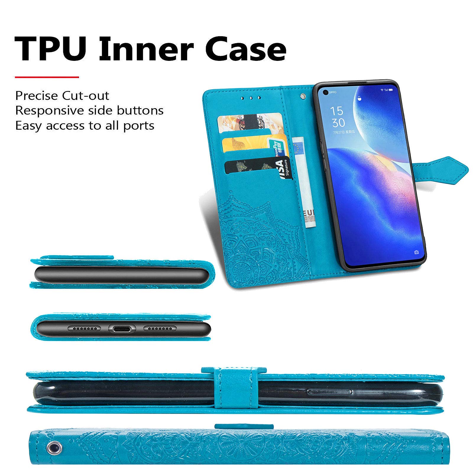 Custodia Portafoglio Fertuo Per OPPO Find X3 Lite 5G - Pelle PU, Porta Carte, Kickstand, Viola - Foto 10