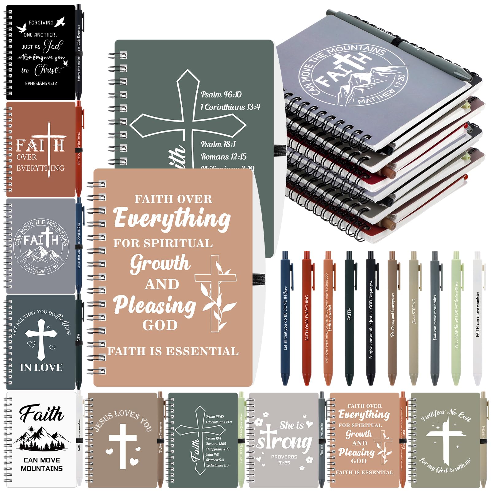 20 Pcs Christian Gifts Bulk Bible Verse Notebook Christian Pen Religious Spiral Notebook with Bible Verse Scripture Pen Prayer Notepad Bible Journal Bulk for Women Men Church Pastor Sunday School