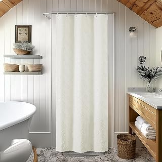 OWENIE Cream Shower Curtain Set for Bathroom, 36" Width Stall Small Boho Shower Curtain with 12 Hooks, Soft Lightweight Jacquard Design Fabric Shower Curtains, Machine Washable, Cream, 36 W x 72 L