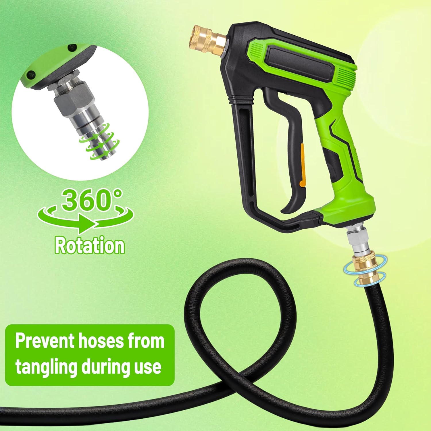 Pressure Washer Short Gun, 5000 PSI / 10.5 GPM High Pressure Washer Gun with 5 Quick Connect Nozzles, M22-15 Adapter, 3/8" Male Plug, Fits Power Washers for Car/Patio Cleaning