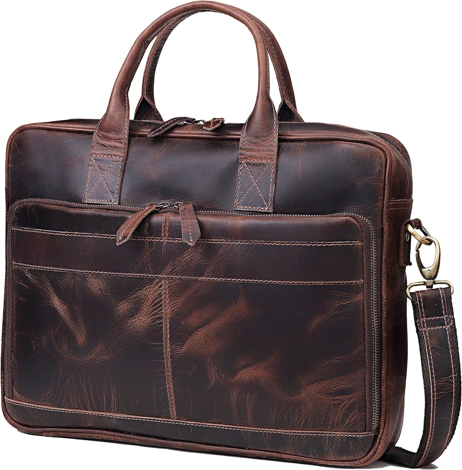 VC VINTAGE COUTURE Handmade Leather Travel Messenger Office Crossbody Bag Laptop Briefcase Computer College Satchel Bag (18" Brown)