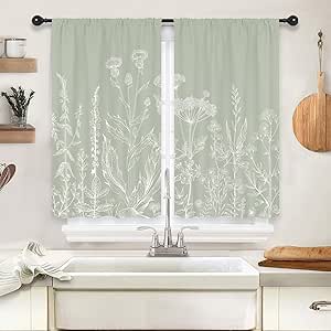 Botanical Floral Curtains - Farmhouse Style Rod Pocket - 42x45 Inch Panel Set
