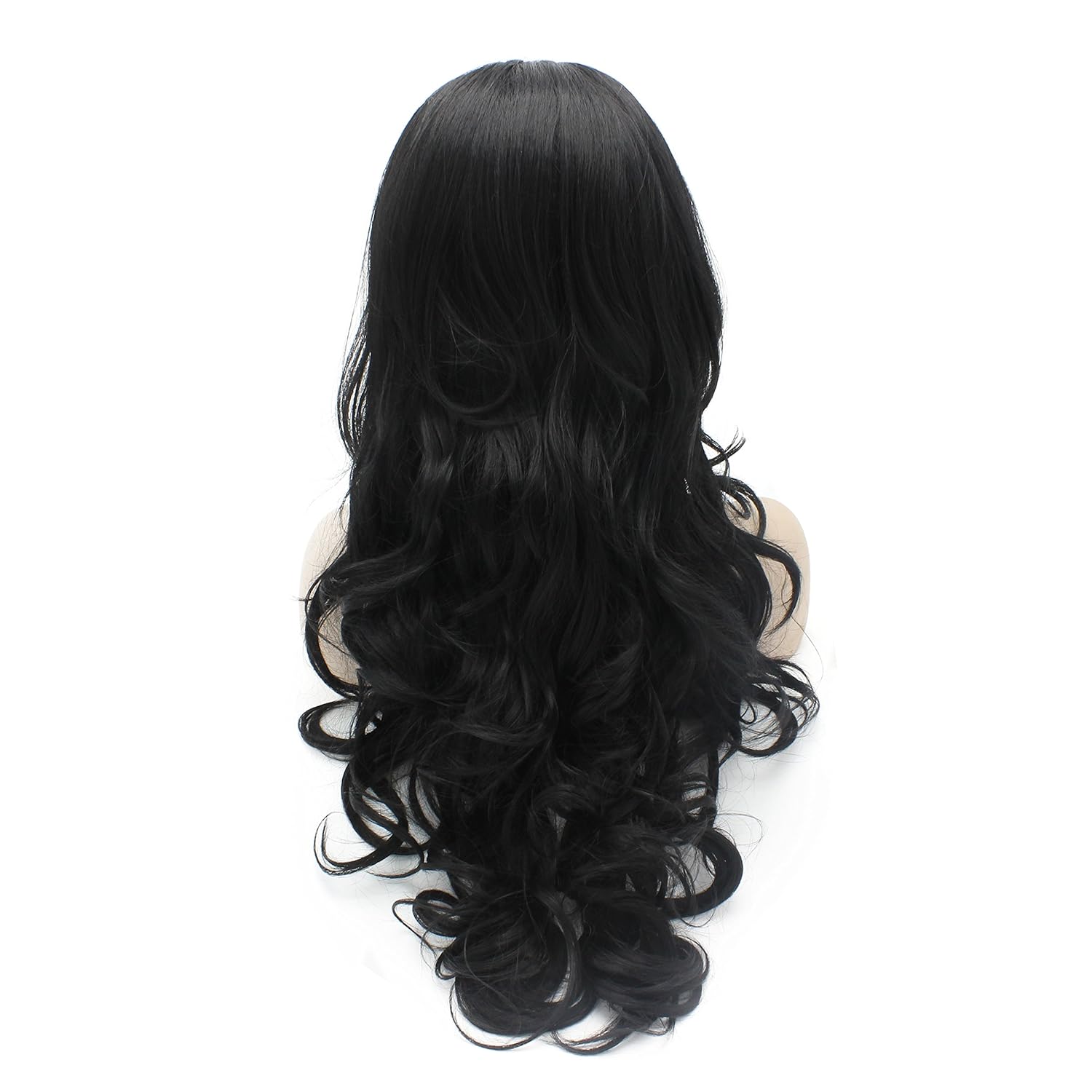 MX angel Long Natural Hairline Long Wavy Black Synthetic Lace Front Wig