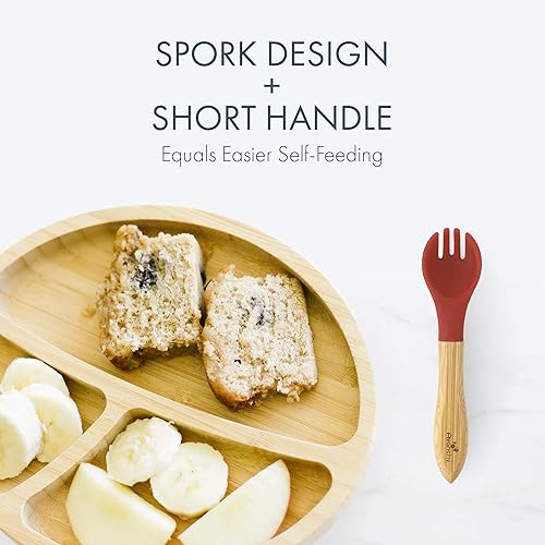 Miniatura 4 de Avanchy Juego de tenedores para bebé, utensilios de bambú y silicona, cubiertos de destete LED para bebés, cubiertos de cubiertos para niños