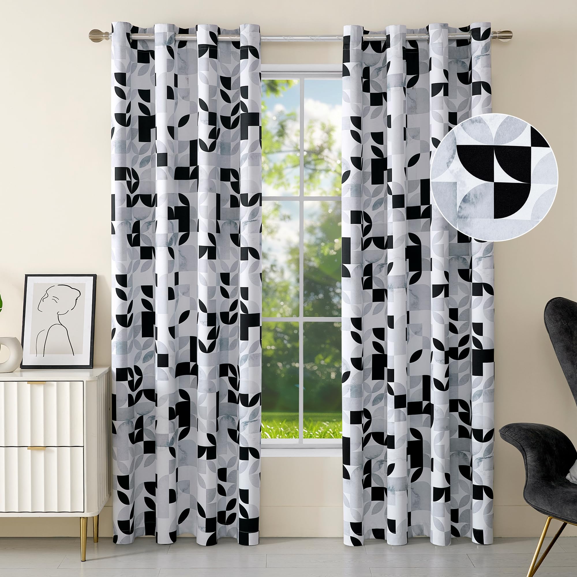 Photo 1 of Hynathi Pack of 2 Geometric Print Blackout Curtains Ombre Drapes Window Treatments Grommet Top Thermal Insulated Soundproof Noise Reducing for Living Room Bedroo, 52 X 84 in (W X L), Black and GreyX004DVFRER
