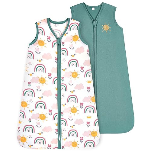 TILLYOU Saco de dormir, paquete de 2 unidades, manta para bebé con cremallera de 2 vías, saco de dormir extrasuave de algodón sin mangas para bebés,