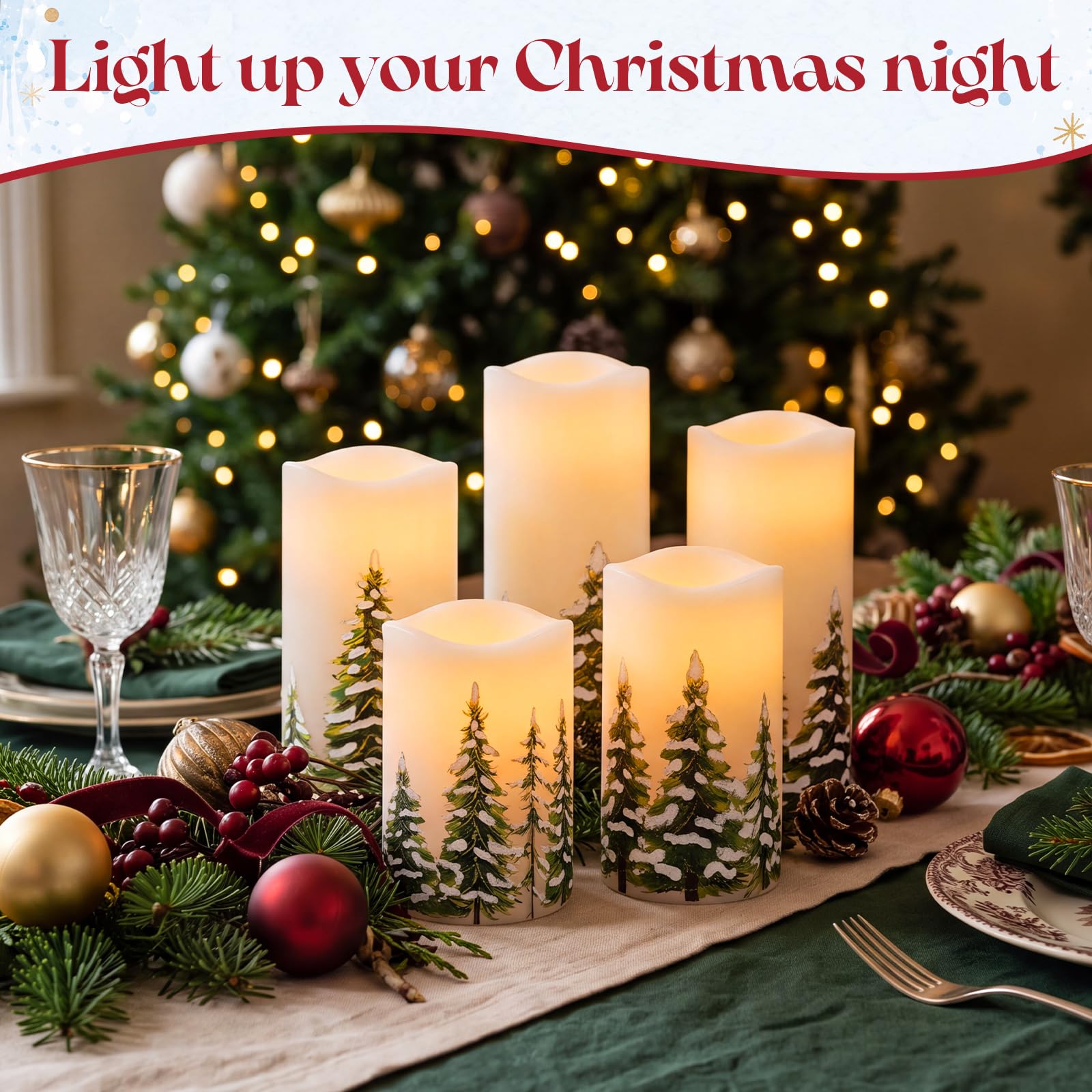 Baquler Confezione da 5 candele tremolanti senza fiamma per albero di Natale, candele a LED in vera cera, con timer, funzionamento a batteria, candele calde senza fiamma, 7,6 x 10,2 cm, 15,6 cm, 17,8