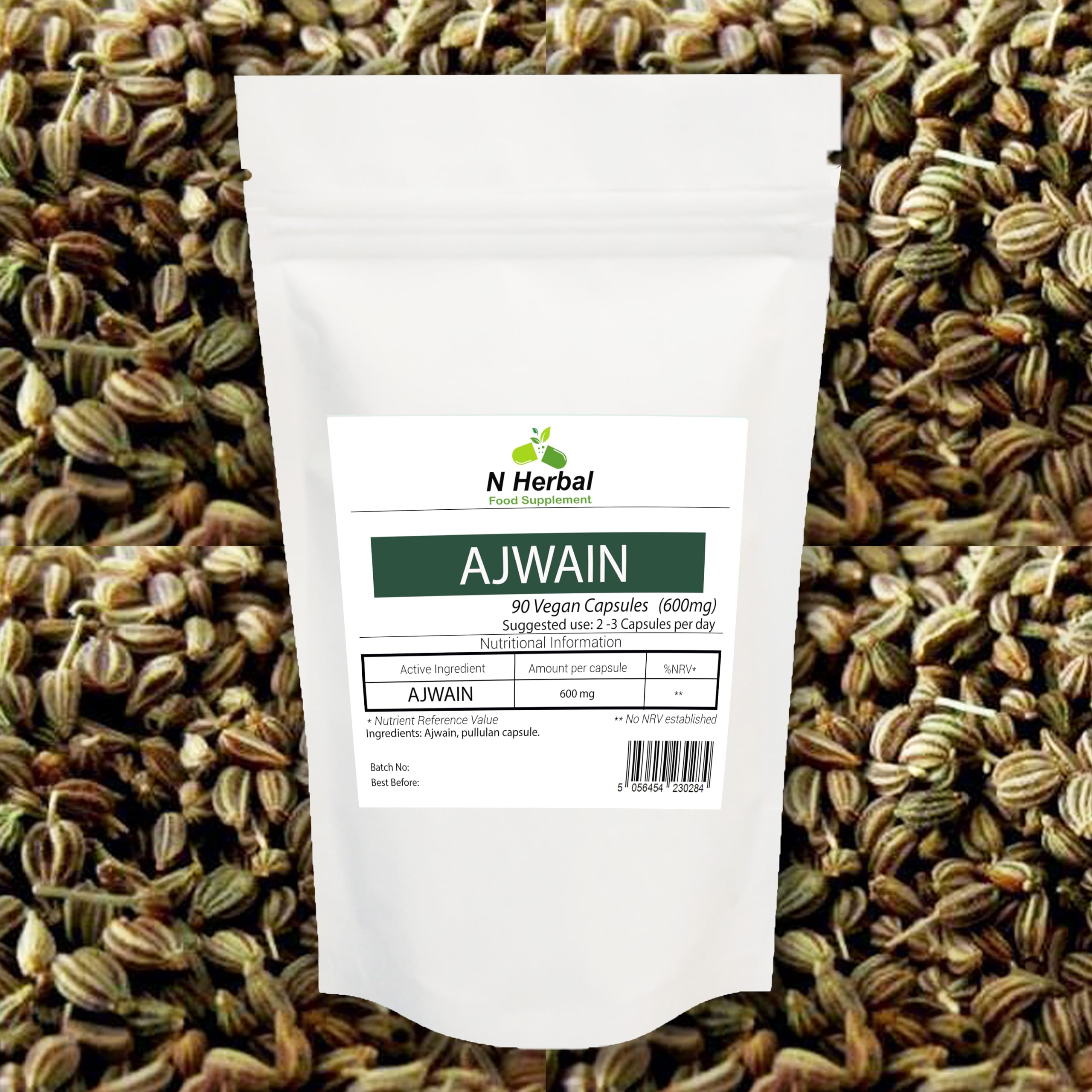 NHerbal AJWAIN 600mg 100% Pure 90 V Capsules Passingwind QuickDigestiveHealthFix