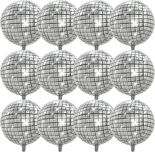 Miniatura 9 de 10 globos redondos plateados de discoteca 4D de los años 70, 80, 90, decoración de globos de discoteca para despedida de soltera, suministros de