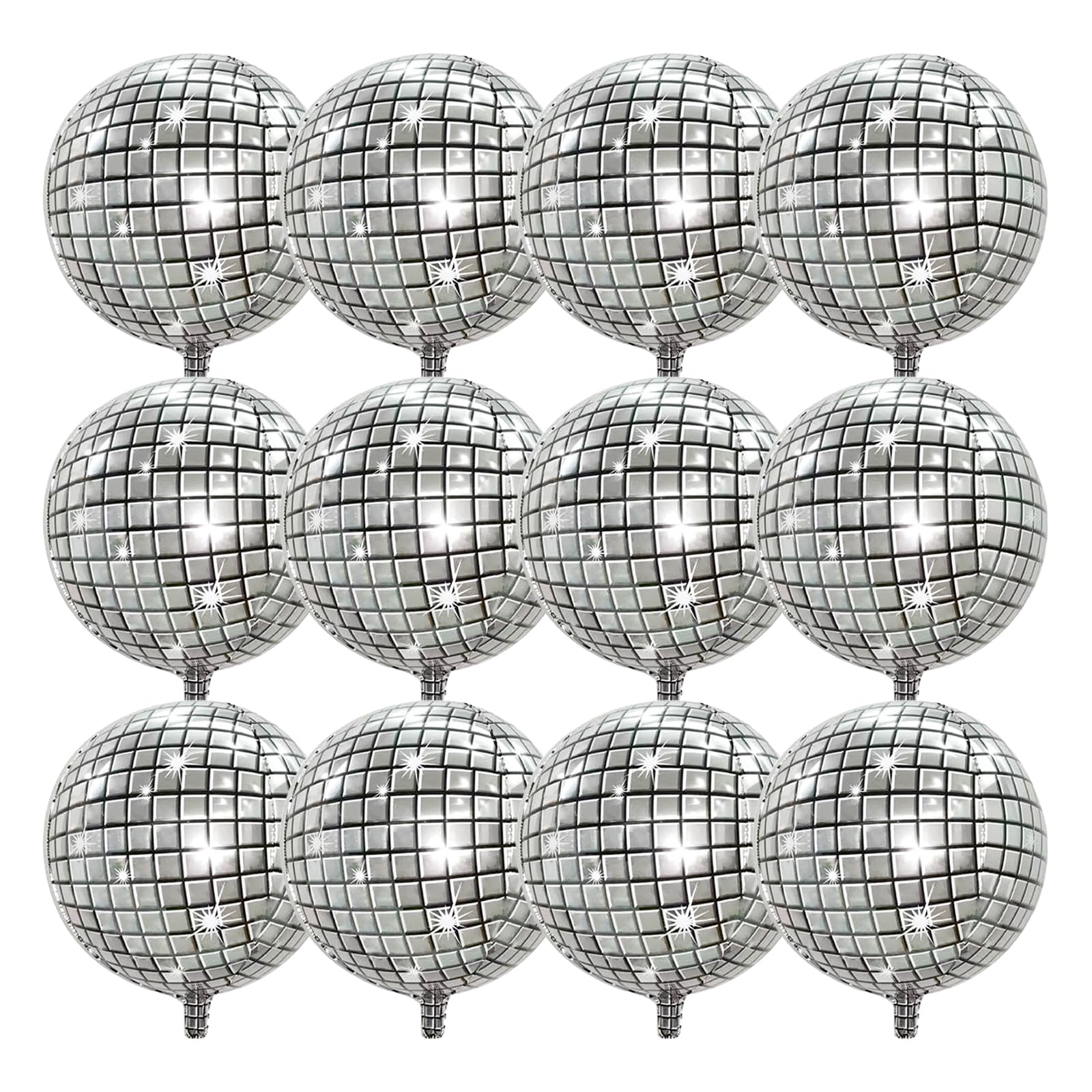 FBQ 12 Pcs Silver Big Disco Balloon 22 Inch 4D Round Balloon for 70s 80s 90s Disco Themed Party Bachelorette Party Decorations Supplies