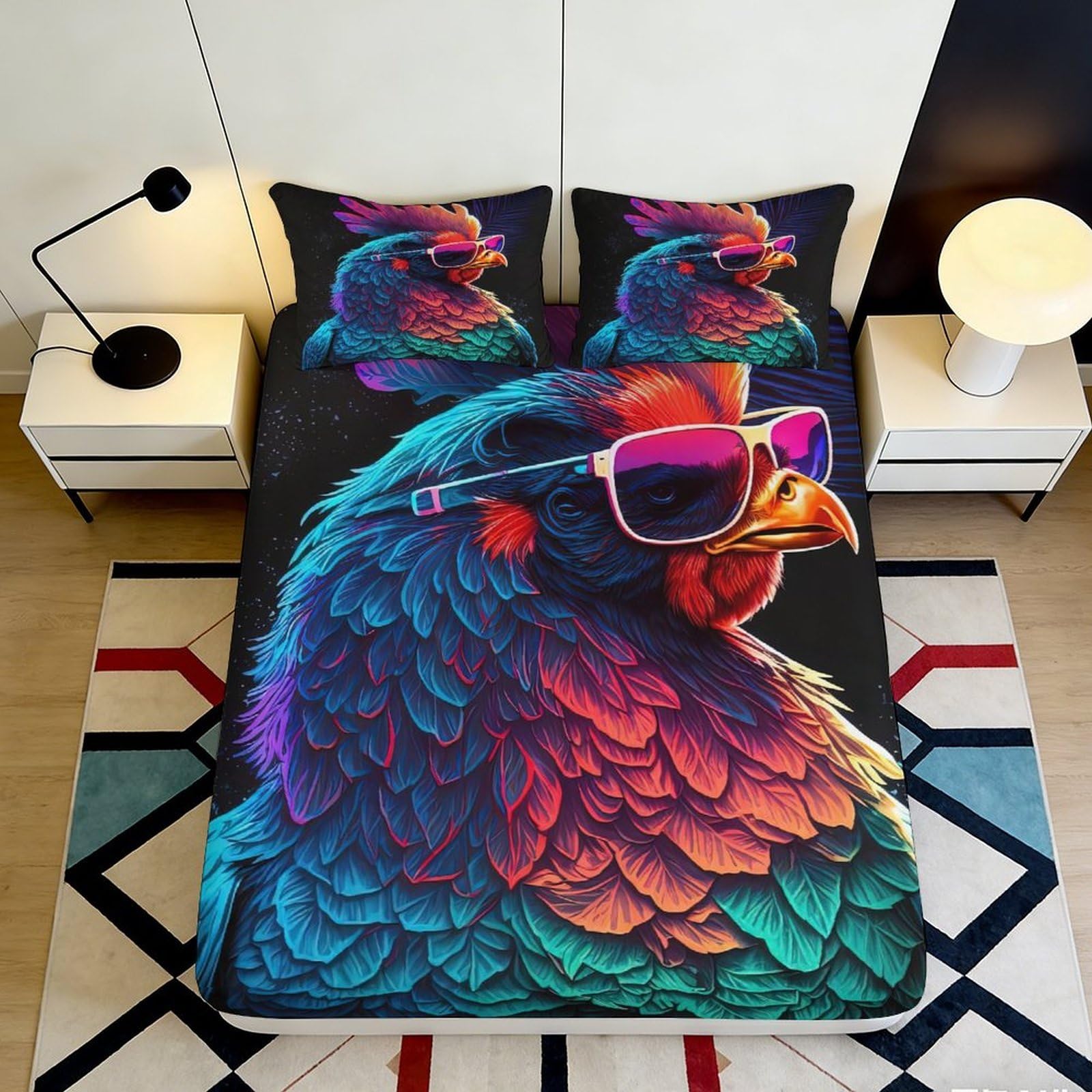 Jqzkxnhpbr Style-8 3D Printed Cool Parrot Fitted Sheet Microfiber Soft Vibrant Bird Sunglasses Bed Cover For Bedroom Dorm Decor 90X200x25cm
