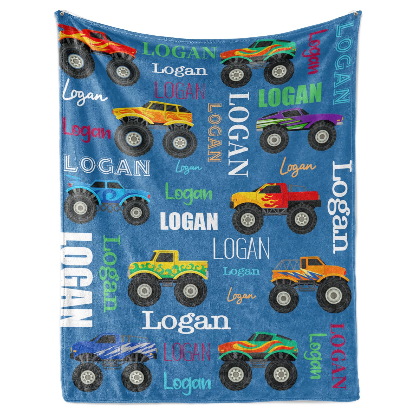 ZOTIMEF Custom Baby Blanket - Multi-Fonts Name with Monster Trucks Design - Personalized Flannel Blanket Soft Plush for Boys Girls Holidays Birthdays Gifts Color17