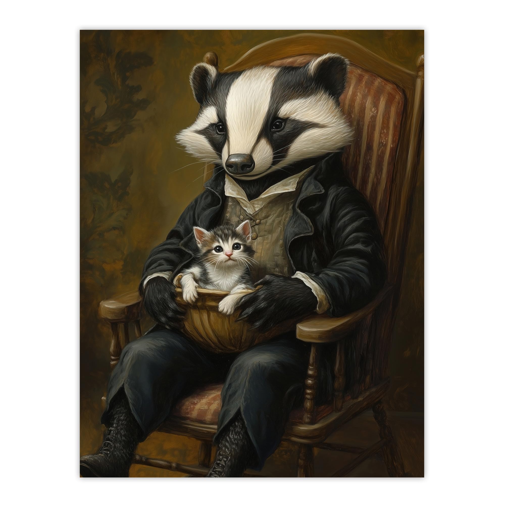 Artery8 Victorian Animals Fantasy Badger with a Kitten Nursery Kids Bedroom Large Wall Art Poster Print Thick Paper 18X24 Inch