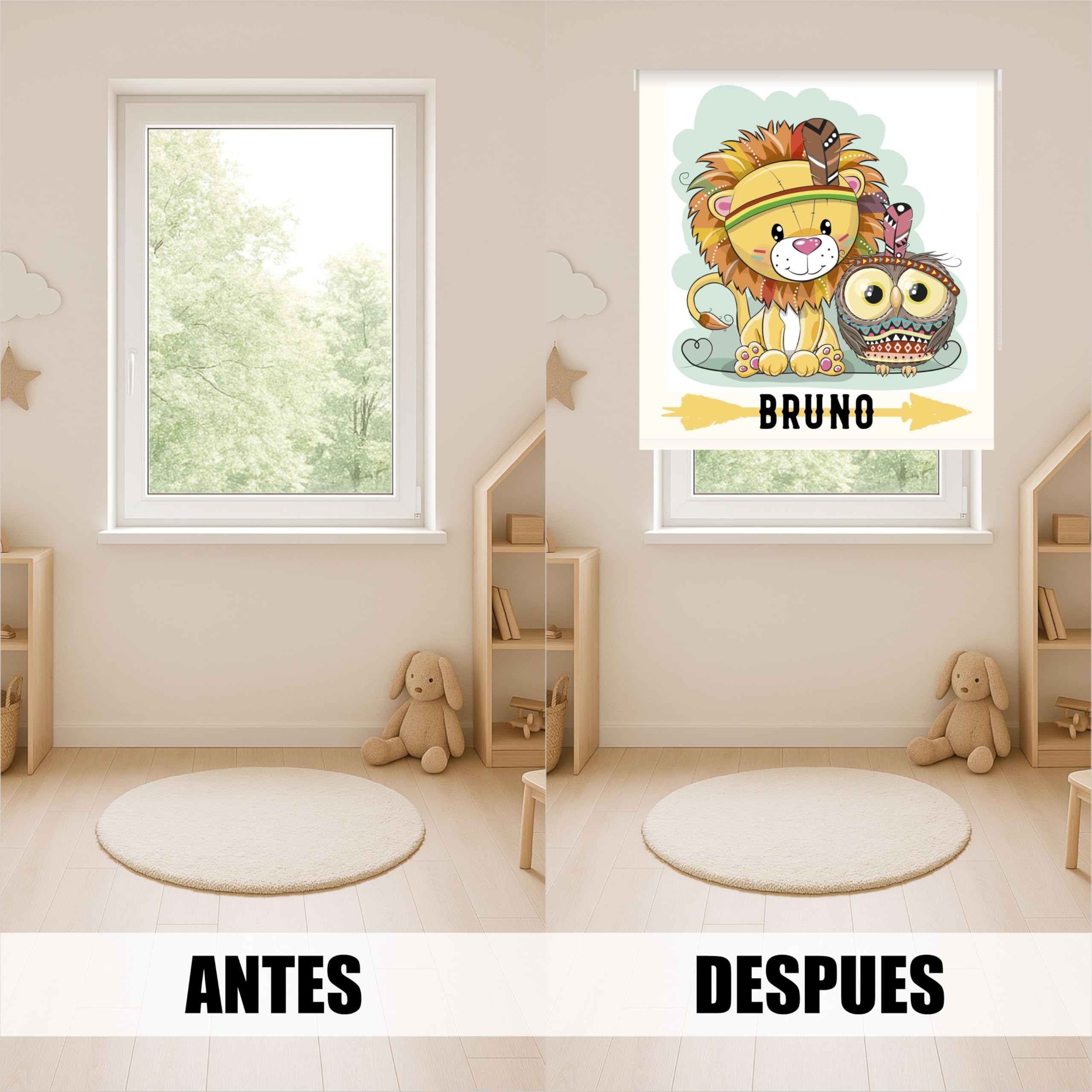 Estor Infantil Personalizado con Nombre – Estor Enrollable Infantil niño Animales Selva 001 | Cortina Enrollable Animales Selva – Estores Iroa habitación bebé niño (40x60)