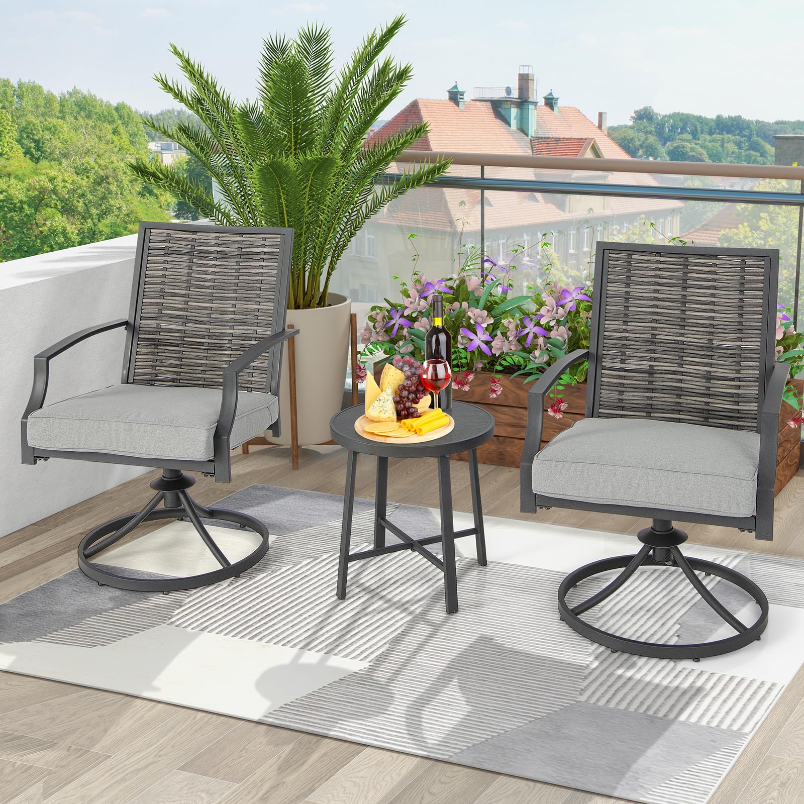 3-delige Tuinmeubelset, Balkonset Met 2 Stoelen En Tafel Balkonmeubels Met Ademende Stof Terrasmeubels Tuingarnituur Zitgroep Voor Terras Balkon Zb33261