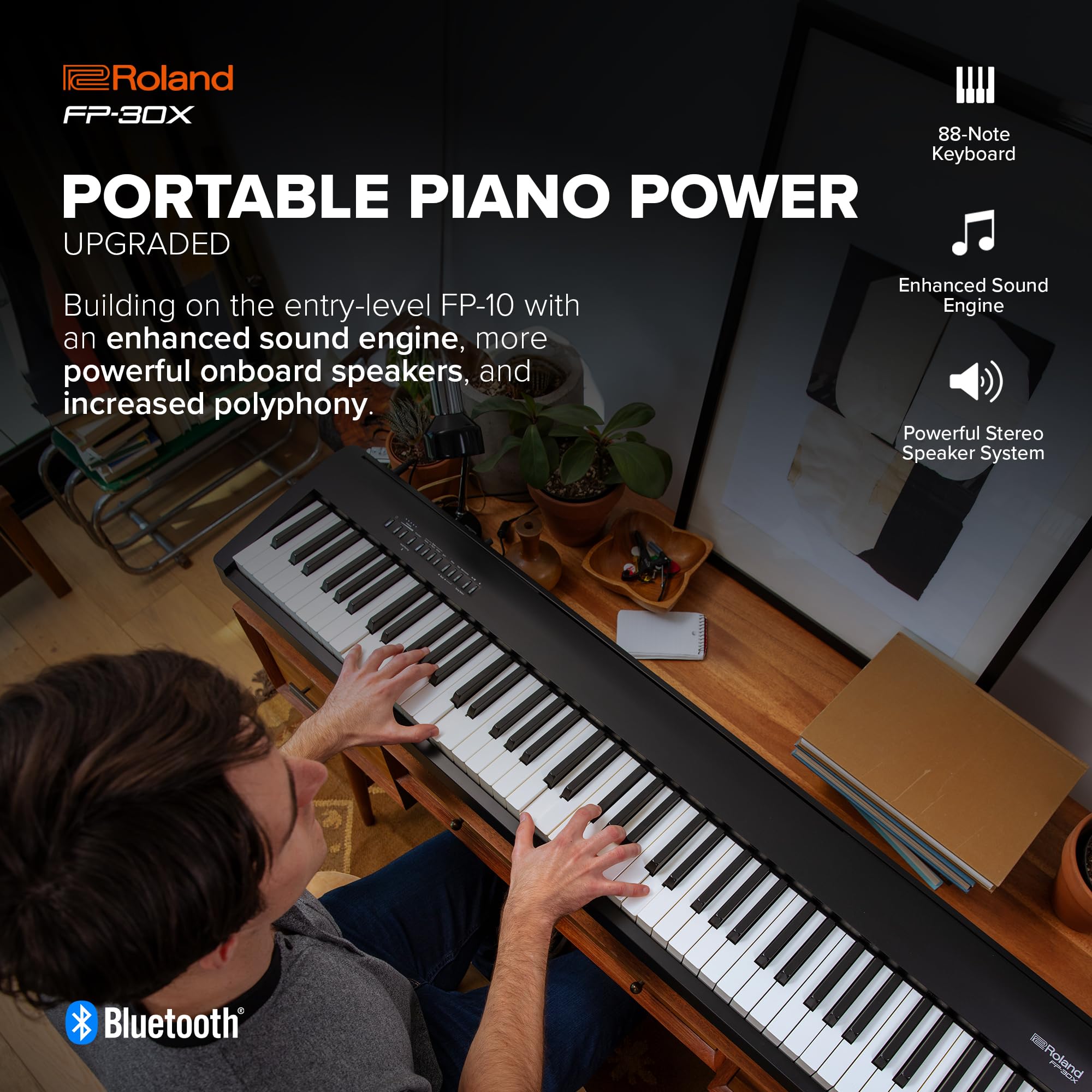 Roland FP-30X-BK Piano Digital com 88 Teclas, Bluetooth Áudio/MIDI