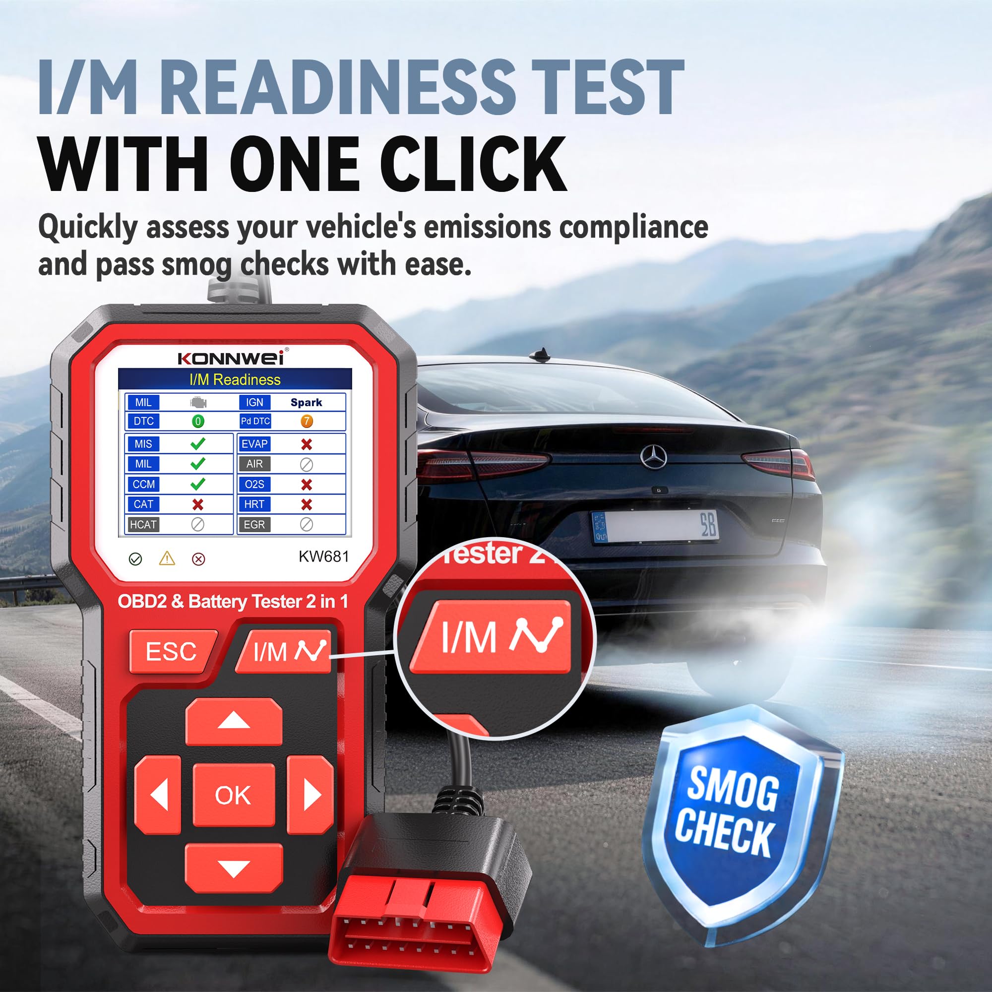 KONNWEI KW681 Auto walizka diagnostyczna 2 w 1, czytnik diagnostyczny OBD2 z testerem akumulatora samochodowego 6V/12 V, test akumulatora CCA/SOH/SOC, kompatybilny z pojazdami benzynowymi | Diagnostyka pojazdu