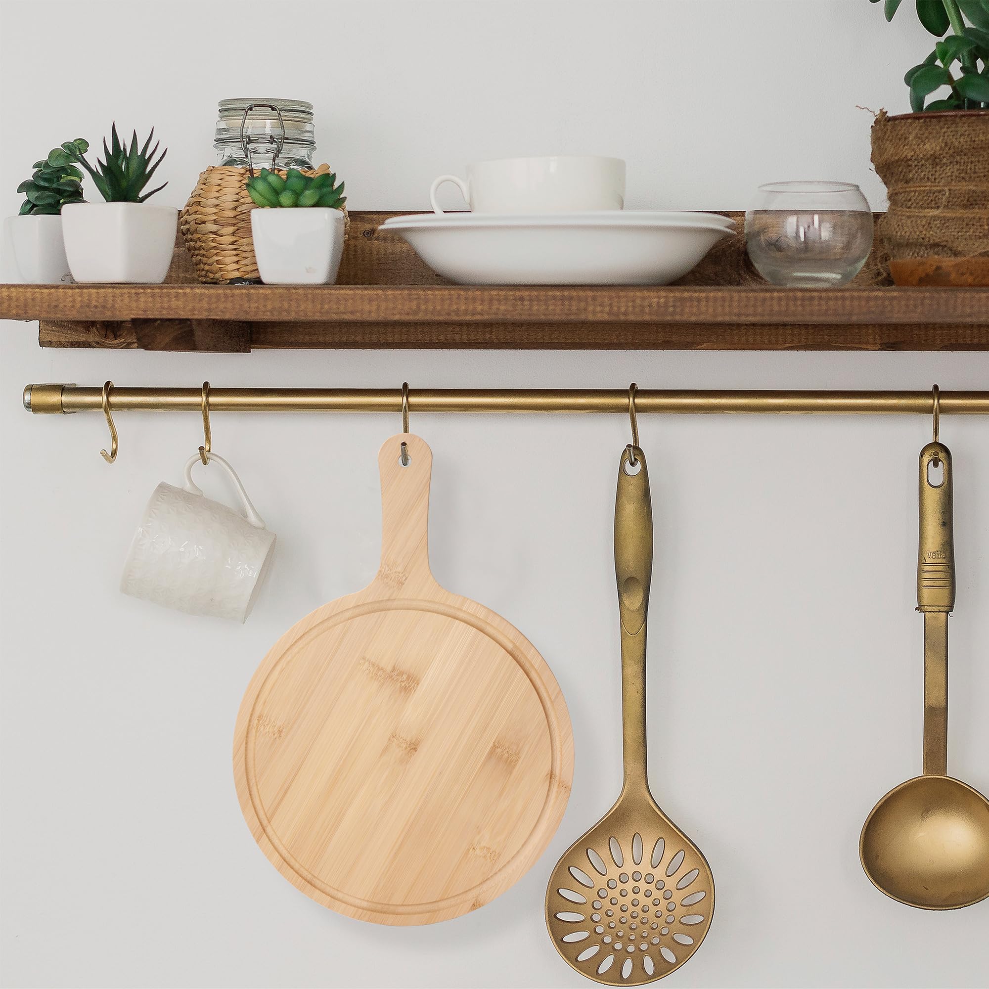 WILLOWDALE Holzschneidebretter für die Küche, 25,4 cm, rund, Charcuterie-Bretter, Servierbrett für Pizza, Käse, Dessert, Holz-Schneidebrett mit Griff, Obst, Gemüse, Bambus, Schneidebrett-Set, 10 Stück