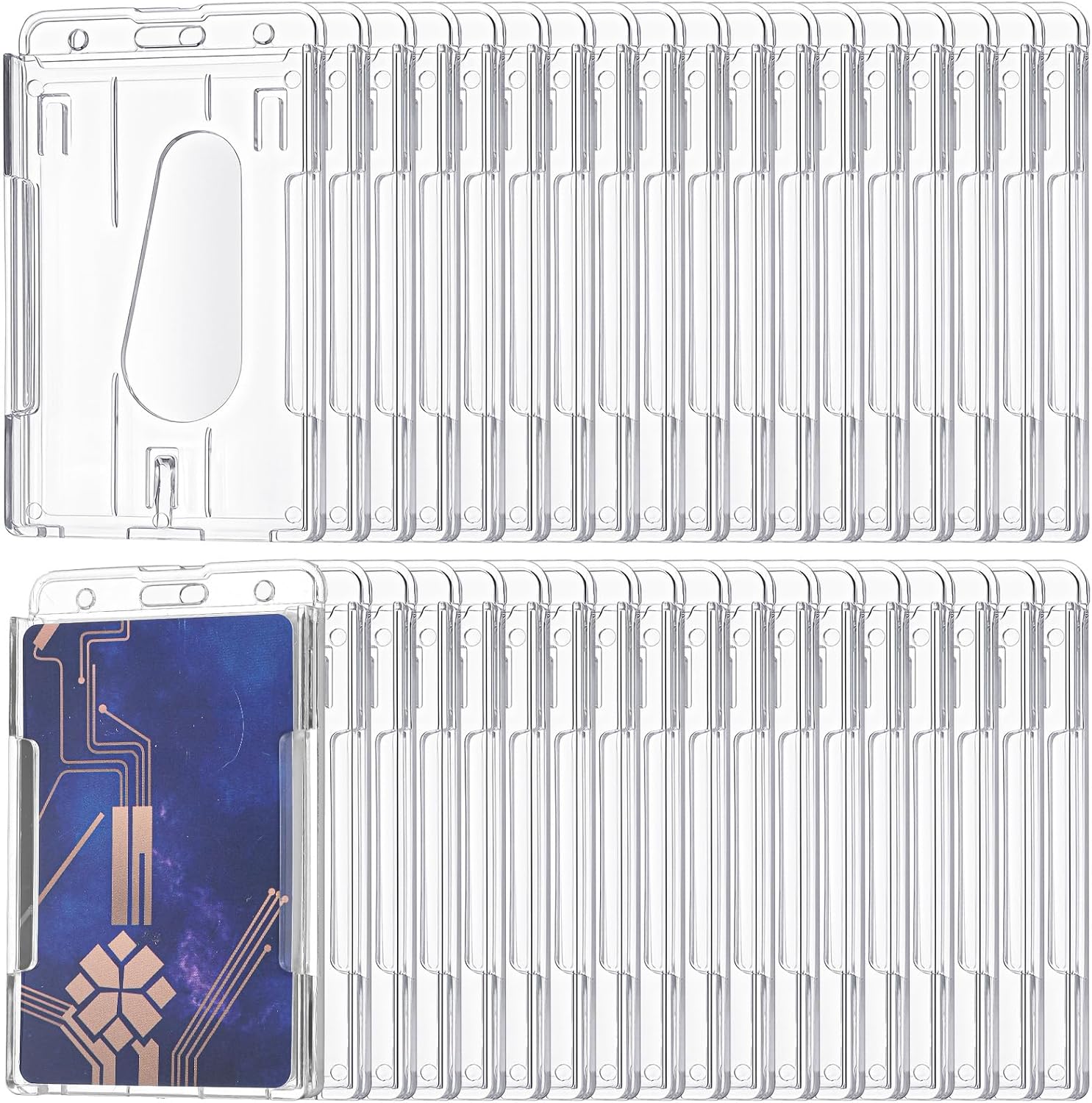 32 Pack Vertical 2-Card ID Badge Holde, Heavy Duty Plastic Badge Holders with Thumb Slot, Clear Protector Cover for Credit Cards, IDs, Licenses and Passes