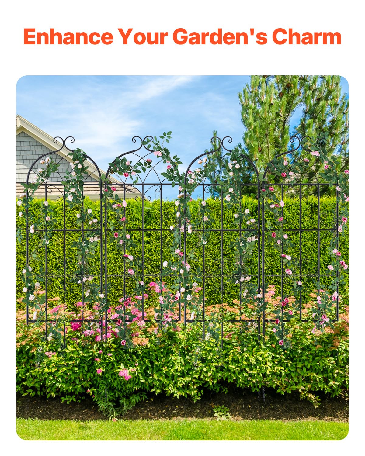 VEVOR Traliccio da Giardino Rampicanti per Piante Fiori in Metallo Antiruggine, Supporto per Traliccio per Rose Rampicanti Esterno, Traliccio Decorativo per Clematide Alta Cortili 51 x 180 cm 4 Pezzi